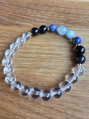 Clear Quartz & Blue Lapis Lazuli Bead Stretch Bracelet Handcrafted